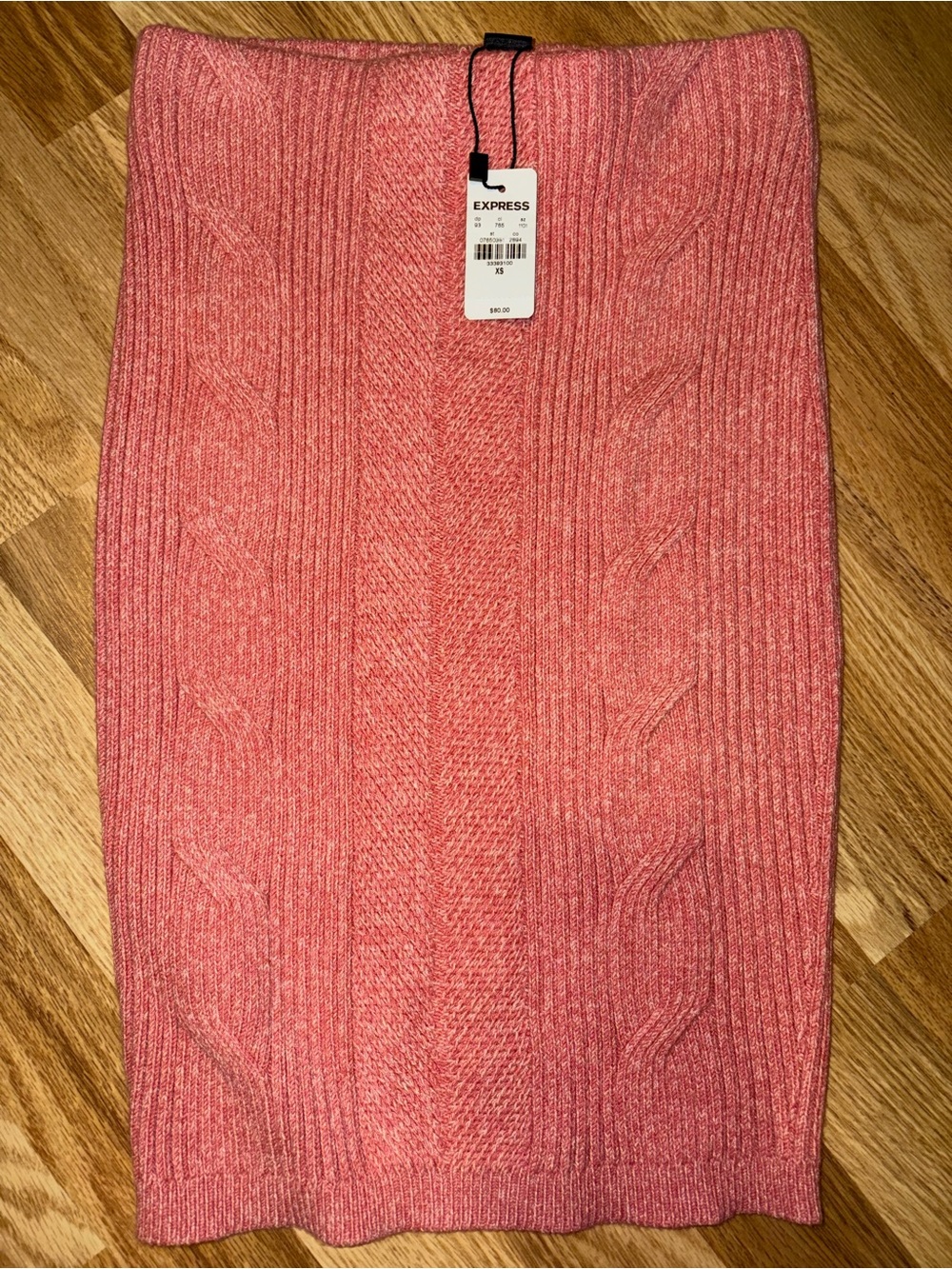 Express Coral-Pink Cable Knit Pencil Skirt